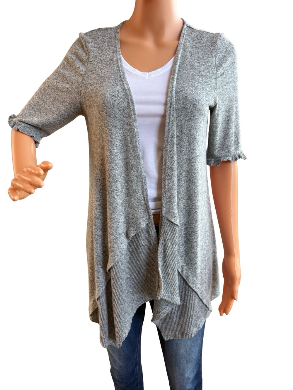 Alyx Heather Gray Open-Front Waterfall Cardigan